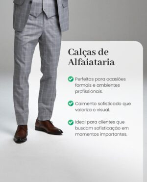Calça Masculina de Alfaiataria Cinza Xadrez Slim Fit